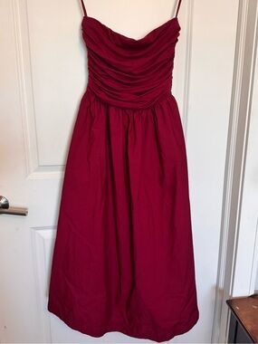 NWOT Loft Strapless Poplin Mixed Media Pocket Dress